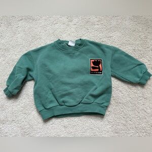 Zara Kelly Green Sweatshirt with Black Flocking Graphic